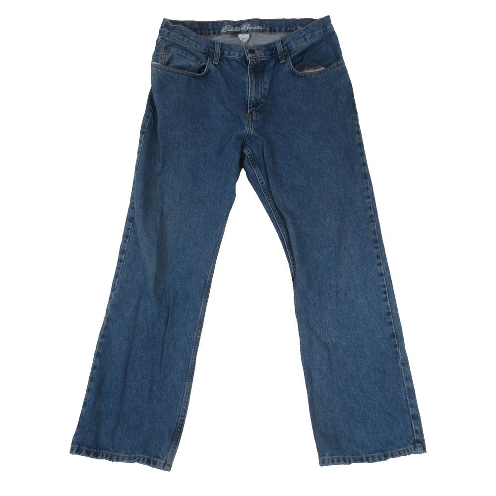 Eddie Bauer Jeans Mens 33x30 (Actual 34x29) Blue Relaxed Fit Faded‎ Worn Denim